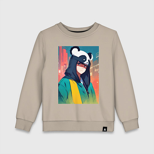 Детский свитшот Девчонка-панда - аниме / Миндальный – фото 1