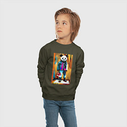 Свитшот хлопковый детский Funny panda - pop art, цвет: хаки — фото 2