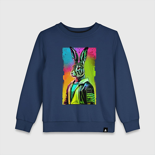 Детский свитшот Модный зайчара - поп-арт - нейросеть / Тёмно-синий – фото 1