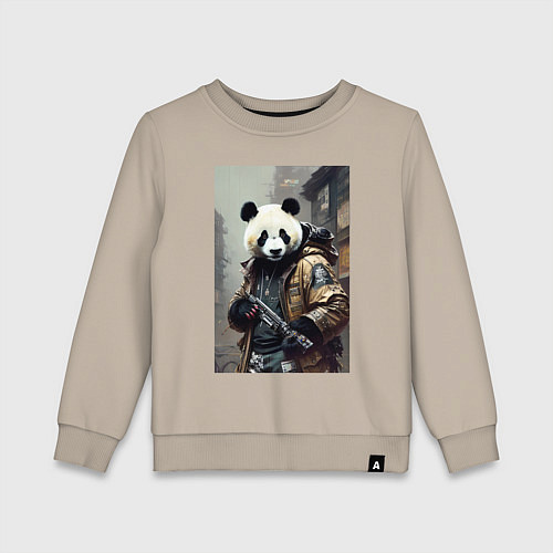 Детский свитшот Cool panda - cyberpunk - warrior / Миндальный – фото 1