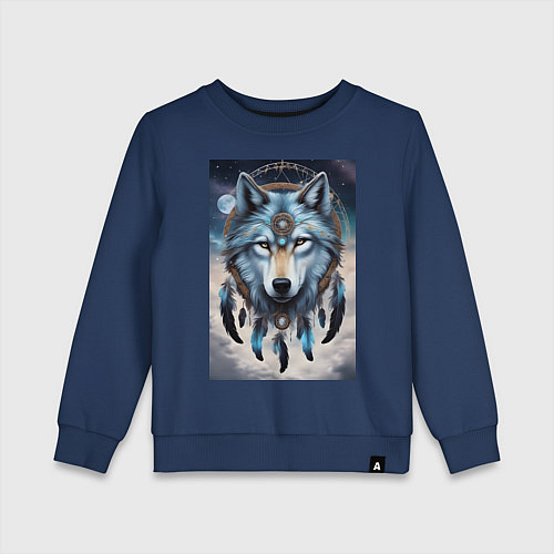Детский свитшот Шаман волк / Тёмно-синий – фото 1