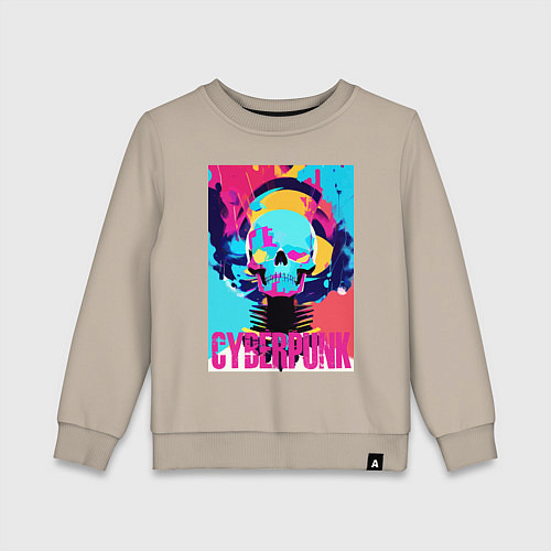 Детский свитшот Cool skull - cyberpunk - pop art / Миндальный – фото 1