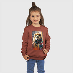 Свитшот хлопковый детский Лев в драной куртке - хиппи, цвет: кирпичный — фото 2