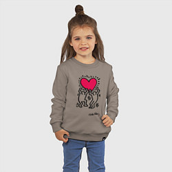 Свитшот хлопковый детский Человечки с сердцем - поп арт Кит Харинг, цвет: утренний латте — фото 2