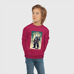 Свитшот хлопковый детский Панда - самурай - киберпанк, цвет: маджента — фото 2