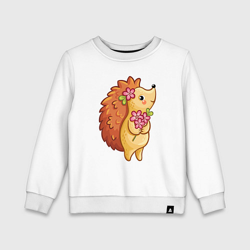 Детский свитшот Ёжик с цветами / Белый – фото 1