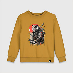 Свитшот хлопковый детский Японский самурай - кот, цвет: горчичный