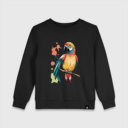 Детский свитшот Попугай в брызгах краски / Черный – фото 1