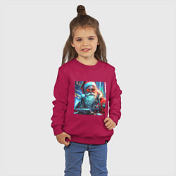 Свитшот хлопковый детский Стильный Санта-клаус в стиле киберпанк, цвет: маджента — фото 2
