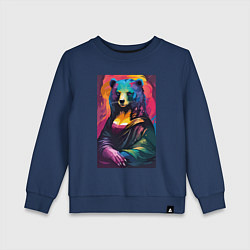 Свитшот хлопковый детский Медведица Мона Лиза - поп-арт, цвет: тёмно-синий
