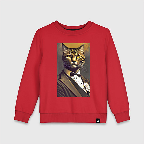 Детский свитшот Крутой котяра - джентльмен - нейросеть / Красный – фото 1