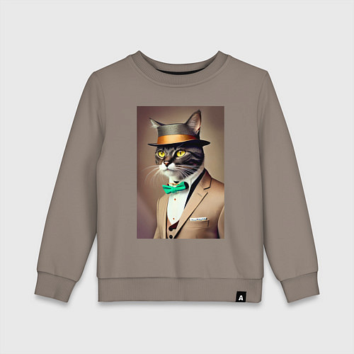 Детский свитшот Портрет кота джентльмена в шляпе / Утренний латте – фото 1