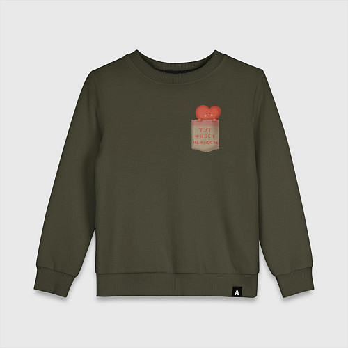 Детский свитшот Карман здесь живет нежность / Хаки – фото 1