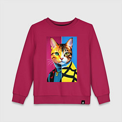 Свитшот хлопковый детский Портрет модного кота - поп-арт, цвет: маджента