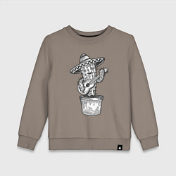 Свитшот хлопковый детский Кактус с гитарой, цвет: утренний латте