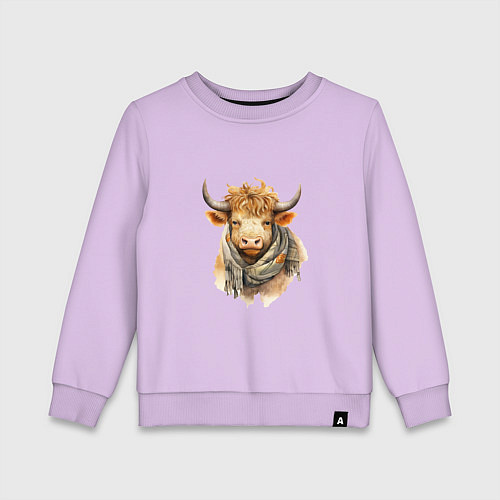 Детский свитшот Бык в шарфе / Лаванда – фото 1