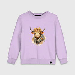 Свитшот хлопковый детский Бык в шарфе, цвет: лаванда