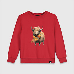Свитшот хлопковый детский Буйвол в шарфе, цвет: красный