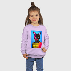 Свитшот хлопковый детский Модная чёрная кисуля с разными глазами - поп-арт, цвет: лаванда — фото 2