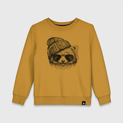 Детский свитшот Красная панда в очках / Горчичный – фото 1