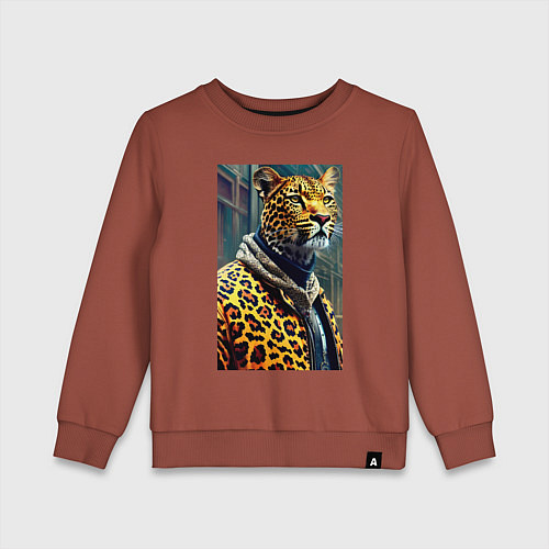 Детский свитшот Крутой леопард житель мегаполиса / Кирпичный – фото 1