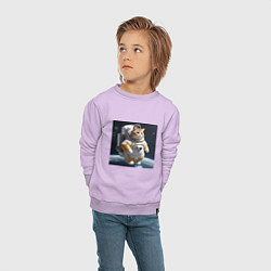 Свитшот хлопковый детский Толстый котик астронавт, цвет: лаванда — фото 2