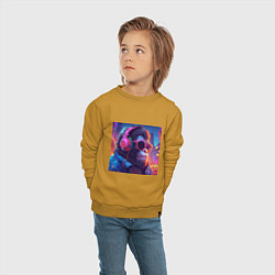 Свитшот хлопковый детский Обезьяна в ярких неоновых наушниках, цвет: горчичный — фото 2
