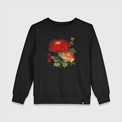 Свитшот хлопковый детский Красные хризантемы, цвет: черный