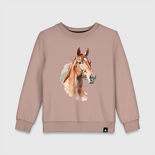 Детский свитшот Акварельная коричневая лошадь / Пыльно-розовый – фото 1