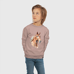 Свитшот хлопковый детский Акварельная коричневая лошадь, цвет: пыльно-розовый — фото 2