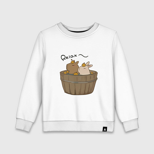 Детский свитшот Милая капибара с зайчиком и апельсинкой / Белый – фото 1