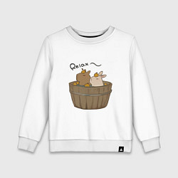 Свитшот хлопковый детский Милая капибара с зайчиком и апельсинкой, цвет: белый