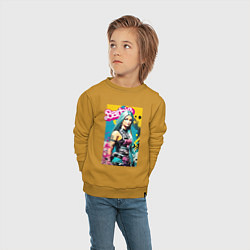 Свитшот хлопковый детский Барби - крутая девчонка - нейросеть, цвет: горчичный — фото 2