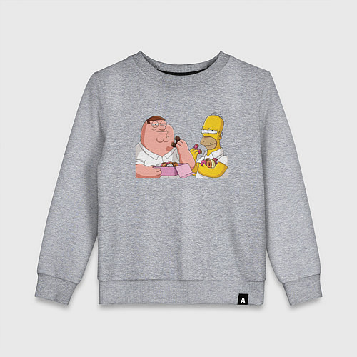 Детский свитшот Питер и Гомер едят пончики / Меланж – фото 1