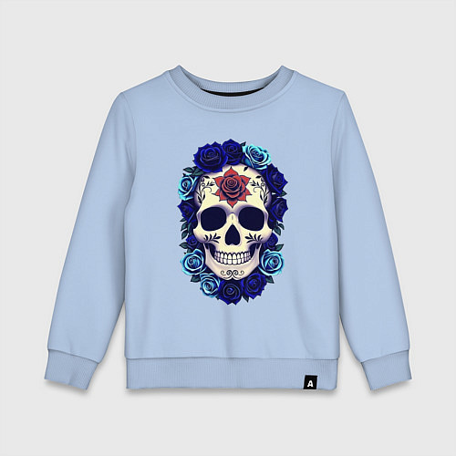 Детский свитшот Череп с сининими розами / Мягкое небо – фото 1
