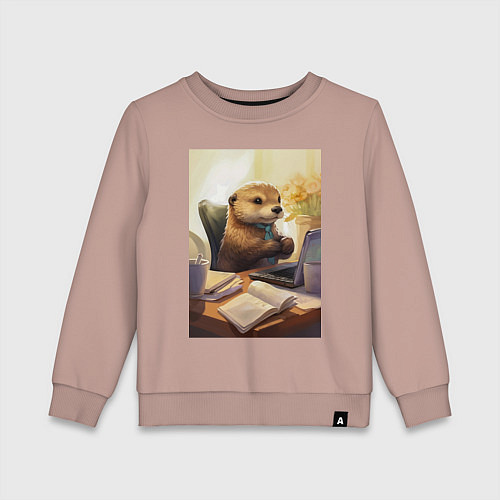Детский свитшот Выдра с комьютером / Пыльно-розовый – фото 1