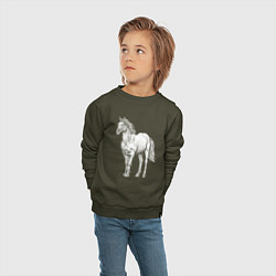 Свитшот хлопковый детский Белая лошадь стоит, цвет: хаки — фото 2