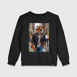 Свитшот хлопковый детский Cool tiger on the streets of New York - ai art, цвет: черный