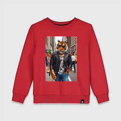 Свитшот хлопковый детский Cool tiger on the streets of New York - ai art, цвет: красный