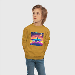 Свитшот хлопковый детский Акулы абстракция, цвет: горчичный — фото 2