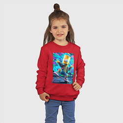 Свитшот хлопковый детский Скейтбордист Барт Симпсон на фоне граффити, цвет: красный — фото 2