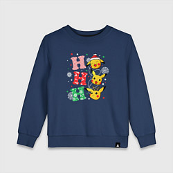 Свитшот хлопковый детский Pikachu ho ho ho, цвет: тёмно-синий