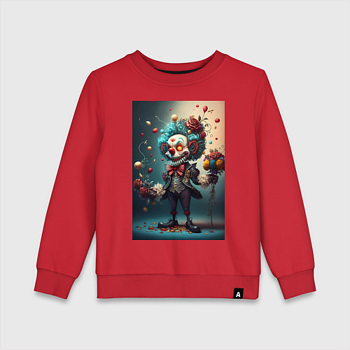 Детский свитшот Страшный клоун с шарами и цветами праздник / Красный – фото 1