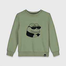 Свитшот хлопковый детский Лягушонок пепе в очках мем, цвет: авокадо