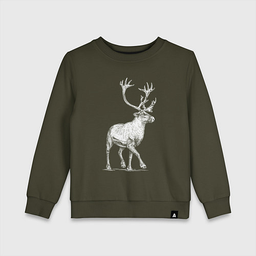 Детский свитшот Северный олень белый спереди / Хаки – фото 1