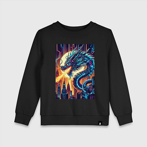 Детский свитшот New year dragon - neon / Черный – фото 1