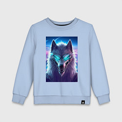 Детский свитшот Неоновый кибер волчара - нейросеть