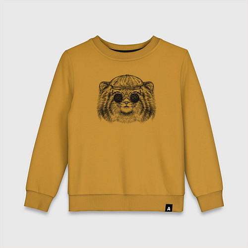 Детский свитшот Манул в очках и кепке / Горчичный – фото 1