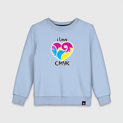 Свитшот хлопковый детский I love cmyk, цвет: мягкое небо