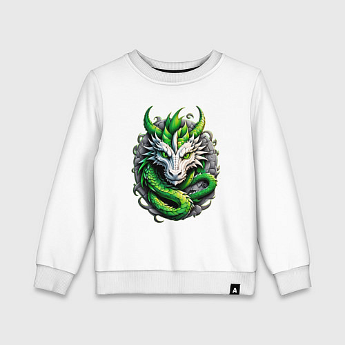 Детский свитшот Зеленый дракон символ 2024 года / Белый – фото 1